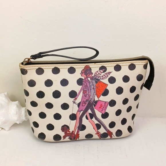 ♥️Bundle Only♥️  IZAK  Black Polka Dot Fashionista Graphic Make Up Bag Wristlet - Picture 2 of 13